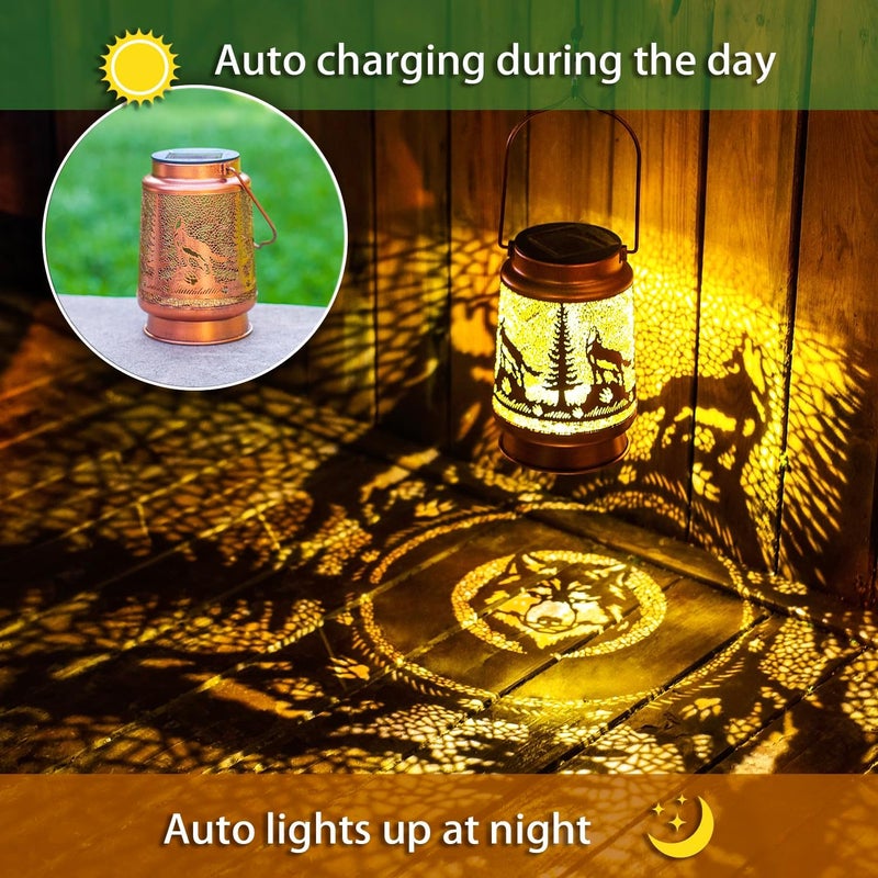 EZTZEN Wolf Solar Lanterns Outdoor Waterproof Hanging Solar Lights Wolf Gifts for Women Men Metal Decorative LED Wolf Lanterns for Garden Decor,Yard,Patio,Lawn,Tabletop,Pathway,Landscape - Image 4